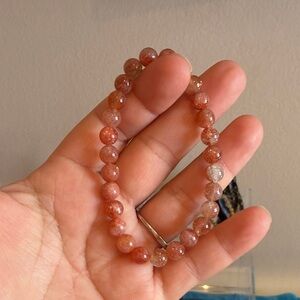 VENUS Sunstone Bead Stretch Bracelet - Pink Brown Tones